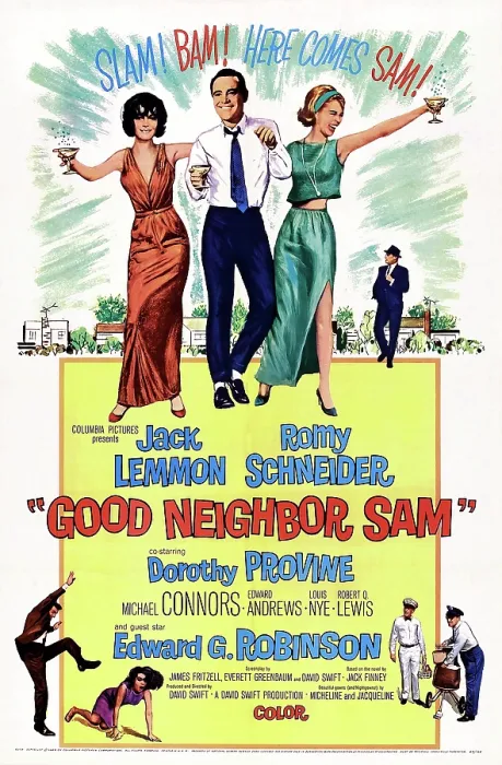 Framed Print : GOOD NEIGHBOR SAM, US poster art, top from left: Romy Schneider, Jack Lemmon, Dorothy Provine, 1964 Framed Print : GOOD NEIGHBOR SAM, US poster art, top from left: Romy Schneider, Jack Lemmon, Dorothy Provine, 1964