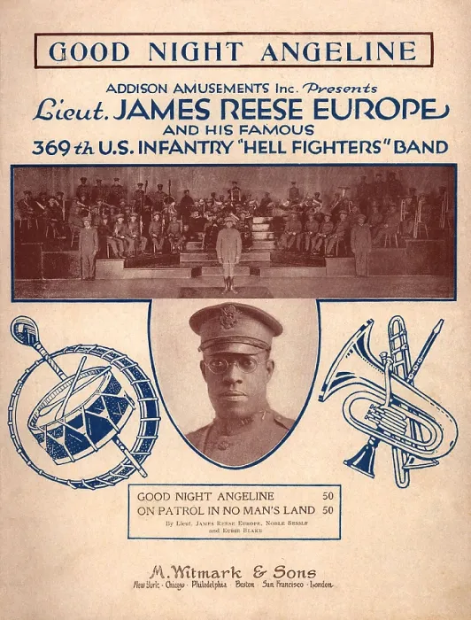Framed Print : GOOD NIGHT ANGELINE, sheet music of 1919. Music by James Reese Europe, and lyrics by Noble Sissle and Eubie Blake. The front page mentions Lieut