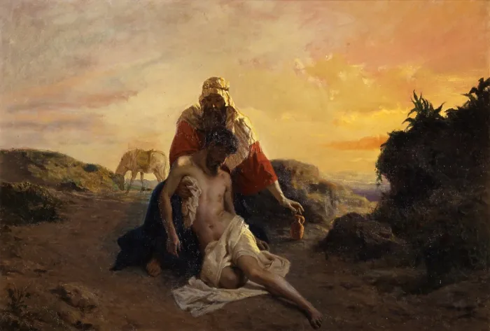 Framed Print : The Good Samaritan, by Giuseppe Zannoni, 1850 - 1899, 19th Century, canvas - Italy, Veneto, Verona, Civic Modern Art Gallery. Whole artwork view
