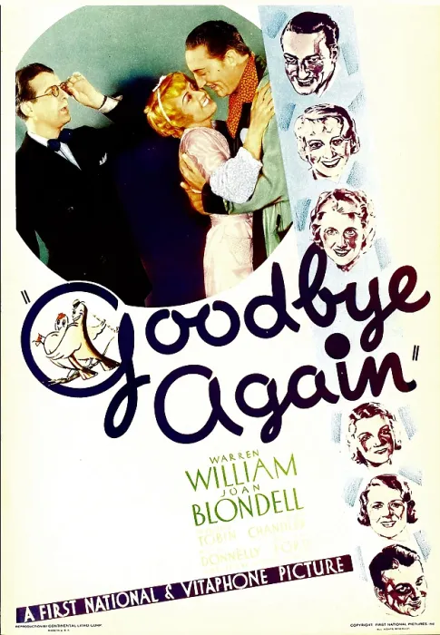 Framed Print : GOODBYE AGAIN, inset left from left: Wallace Ford, Joan Blondell, Warren William on midget window card, 1933