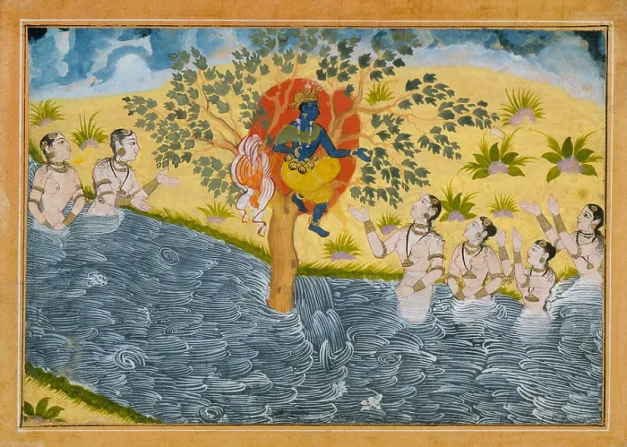 Framed Print : THE GOPIS PLEAD WITH KRISHNA TO RETURN THEIR CLOTHING, 1600-10s, Indian, Hindu, watercolor painting Framed Print : THE GOPIS PLEAD WITH KRISHNA TO RETURN THEIR CLOTHING, 1600-10s, Indian, Hindu, watercolor painting