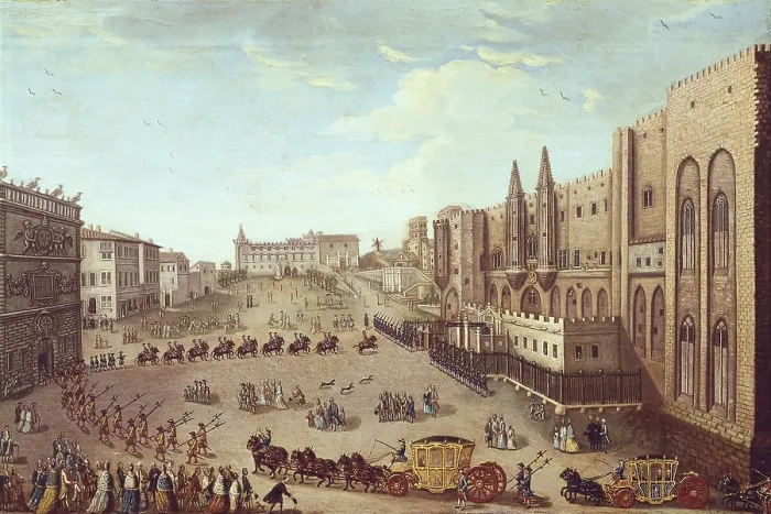 Framed Print : GORDOT, Claude Marie (1722-1804). Ambassadors in Palais des Papes. 1774. Oil on canvas. FRANCE. Avignon. Musee Calvet (Calvet Museum) Framed Print : GORDOT, Claude Marie (1722-1804). Ambassadors in Palais des Papes. 1774. Oil on canvas. FRANCE. Avignon. Musee Calvet (Calvet Museum)