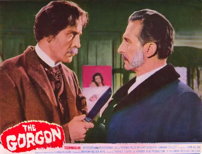 Framed Print : THE GORGON, from left: Christopher Lee, Peter Cushing, 1964 Framed Print : THE GORGON, from left: Christopher Lee, Peter Cushing, 1964