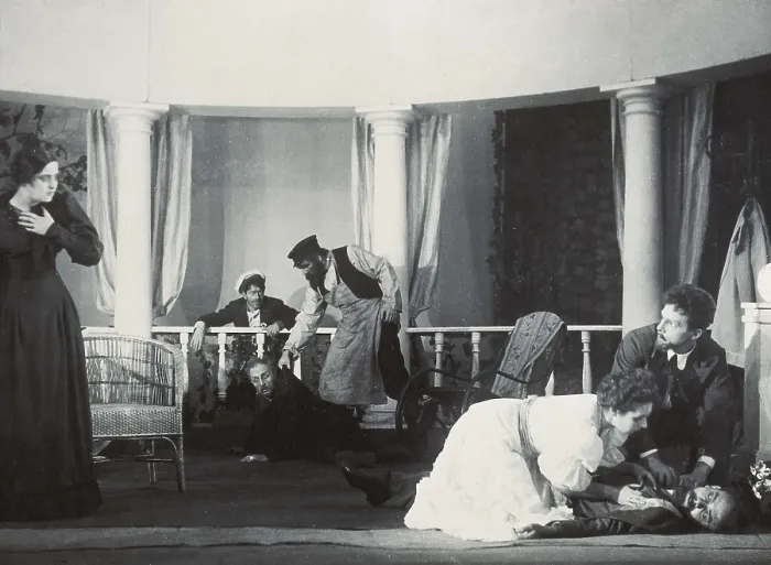 Framed Print : GORKI, Maksim (1868-1936). Scene of 'The Children'. Performance at the Moscow Ermolova Theatre, directed by Khmeliou and Kniebel (1944)