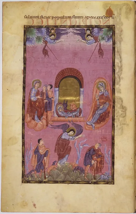Framed Print : Gospel Book from Reichenau (or San Gallo). Birth of Christ, 880 - 899, 9th Century, miniature - Vatican City, Apostolic Vatican Library. Whole artwork view Framed Print : Gospel Book from Reichenau (or San Gallo). Birth of Christ, 880 - 899, 9th Century, miniature - Vatican City, Apostolic Vatican Library. Whole artwork view