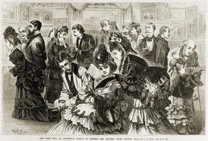 Framed Print : Goupil's Art Gallery, Fifth Avenue, New York City crowded with people in 1872. Wood engraving from Frank Leslie's illustrated Newspaper