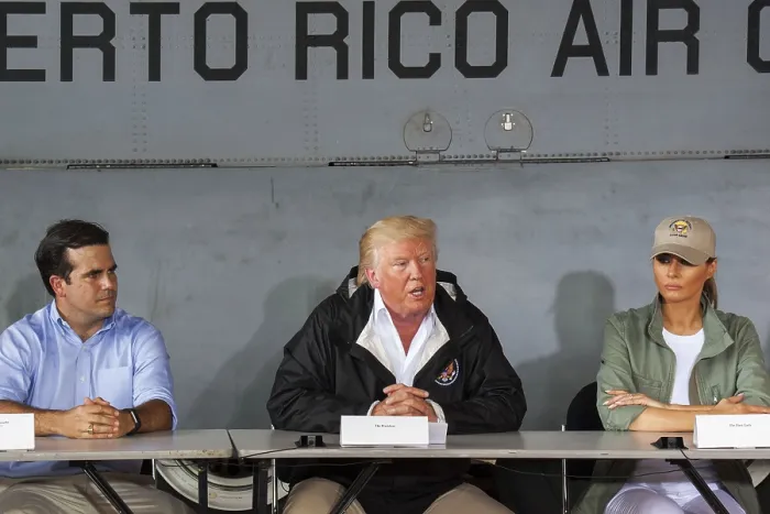 Framed Print : Gov. Ricardo Rosello, President Donald Trump, and Melania Trump in Carolina, Puerto Rico