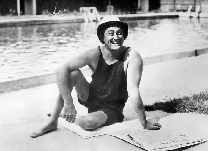 Framed Print : Governor (and future U.S. President), Franklin D. Roosevelt (1882-1945), poolside at his home in Warm Springs, Georgia, 1932.. Courtesy: CSU Archives  /  Everett Collection