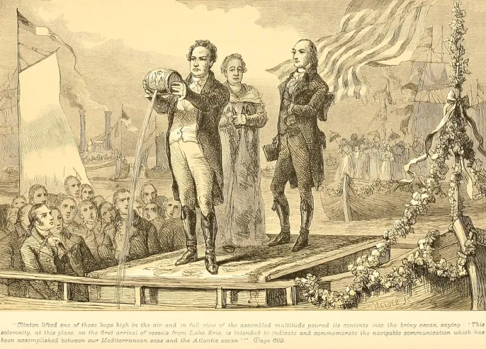 Framed Print : Governor Dewitt Clinton presided over the Erie Canal's opening ceremonies by pouring a barrel of Lake Erie water into New York Harbor on October of 1825