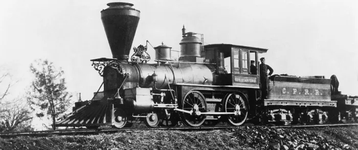 Framed Print : The Governor Stanford, the first locomotive on the Central Pacific, 1863. Courtesy: CSU Archives / Everett Collection