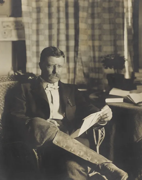 Framed Print : Governor Theodore Roosevelt seated with correspondence at Sagamore Hill, 1900