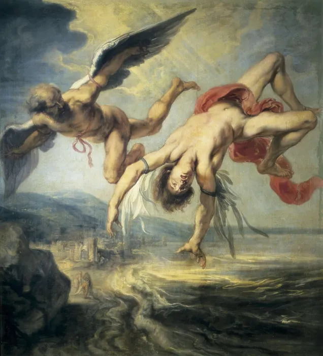 Framed Print : GOWY, Jacob Peter (17th century). The Fall of Icarus. 1636. Icarus falls and his father Daedalus flies. Painted after a sketch of Rubens. Flemish art. Oil on canvas. SPAIN Framed Print : GOWY, Jacob Peter (17th century). The Fall of Icarus. 1636. Icarus falls and his father Daedalus flies. Painted after a sketch of Rubens. Flemish art. Oil on canvas. SPAIN
