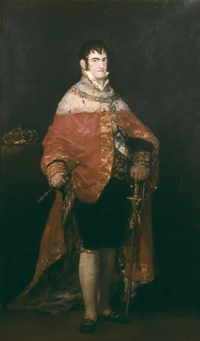 Framed Print : GOYA Y LUCIENTES, Francisco de (1746-1828). King Ferdinand VII with Royal Mantle. 1814-1815. Oil on canvas. SPAIN. Zaragoza. Museum of Fine Arts of Zaragoza