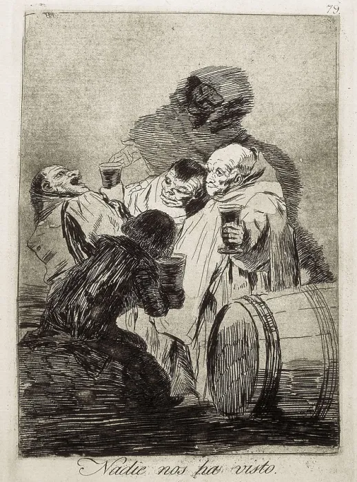 Framed Print : GOYA Y LUCIENTES, Francisco de (1746-1828). No one has seen us. 1797 - 1799. Plate 79 of 'Los Caprichos', etching, burnished aquatint and burin. Etching; Engraving Framed Print : GOYA Y LUCIENTES, Francisco de (1746-1828). No one has seen us. 1797 - 1799. Plate 79 of 'Los Caprichos', etching, burnished aquatint and burin. Etching; Engraving