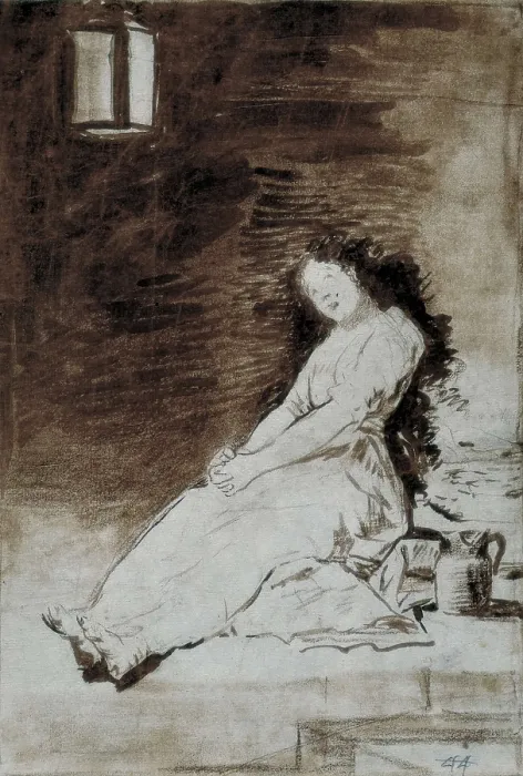 Framed Print : GOYA Y LUCIENTES, Francisco de (1746-1828). The Caprichos. Por qu fue sensible. 1797-1798. Preparatory drawing for plate 32 of 'Los Caprichos'. Drawing. SPAIN. Madrid