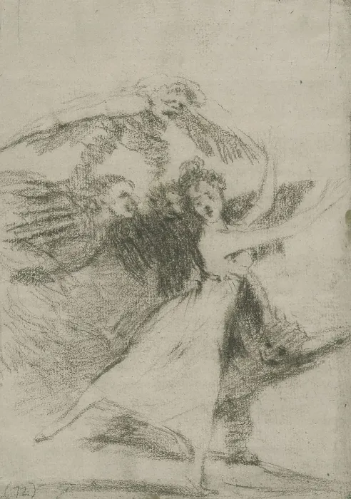 Framed Print : GOYA Y LUCIENTES, Francisco de (1746-1828). You will not escape. 1797-1798. Preparatory drawing for plate 72 of 'Los Caprichos'. Drawing. SPAIN. Madrid. Prado Museum