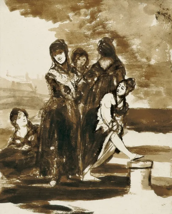 Framed Print : GOYA Y LUCIENTES, Francisco de (1746-1828). Group of Majas. Drawing. SPAIN. Madrid. National Library. AISA / Everett Collection**US SALES ONLY**