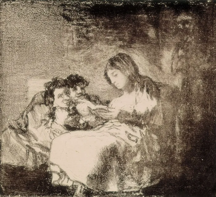 Framed Print : GOYA Y LUCIENTES, Francisco de (1746-1828). The Reading. 1819-1822. Pencil, brush and scratcher lithography. Litography. SPAIN. Madrid. National Library