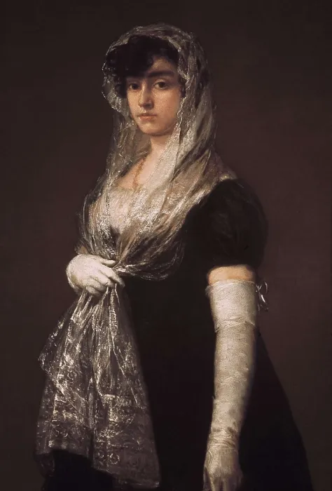 Framed Print : GOYA Y LUCIENTES, Francisco de (1746-1828). Young Lady Wearing a Mantilla and Basquina. 1800-1805. Work also known as 'The Bookseller's Wife'. Oil on canvas Framed Print : GOYA Y LUCIENTES, Francisco de (1746-1828). Young Lady Wearing a Mantilla and Basquina. 1800-1805. Work also known as 'The Bookseller's Wife'. Oil on canvas