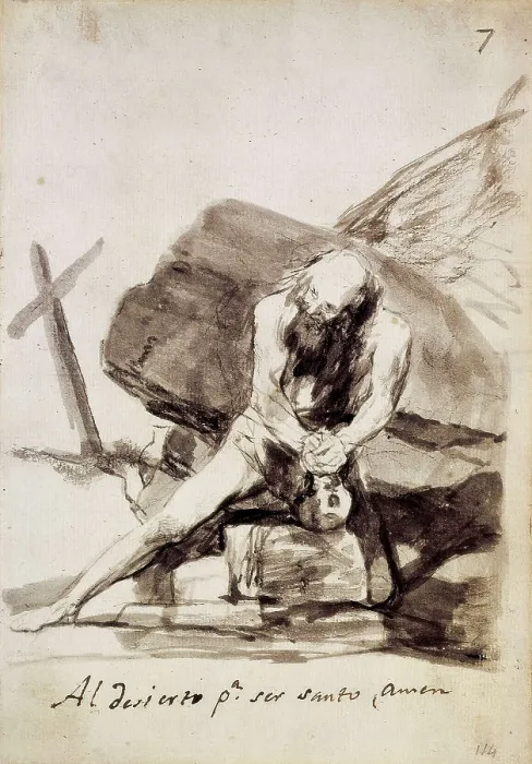 Framed Print : GOYA Y LUCIENTES, Francisco de (1746-1828). Al Desierto para ser Santo, Amen. Drawing. SPAIN. Madrid. Prado Museum. AISA / Everett Collection**US SALES ONLY**