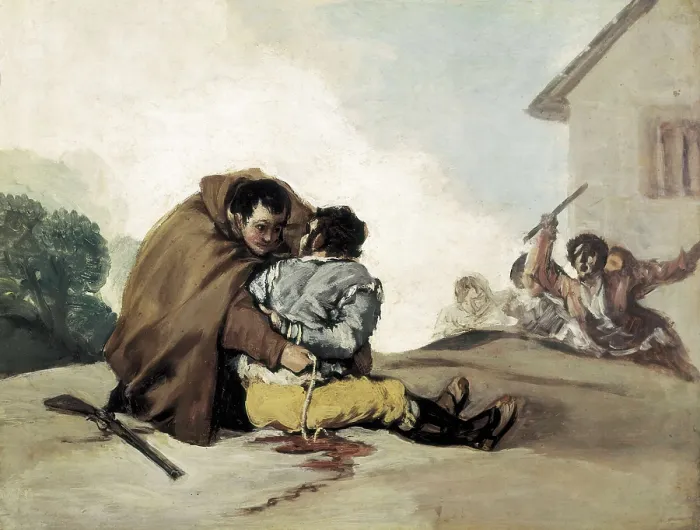 Framed Print : GOYA Y LUCIENTES, Francisco de (1746-1828). Friar Pedro Binds El Maragato with a Rope. 1806-1807. Story told in six paintings. Oil on wood. UNITED STATES OF AMERICA. Chicago