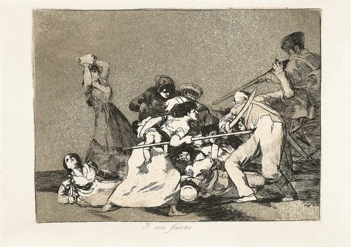 Framed Print : GOYA Y LUCIENTES, Francisco de (1746-1828). And they are like wild beasts. 1810-1812. Plate 5 of 'The Disasters of War'. Etching. SPAIN. Madrid. National Library Framed Print : GOYA Y LUCIENTES, Francisco de (1746-1828). And they are like wild beasts. 1810-1812. Plate 5 of 'The Disasters of War'. Etching. SPAIN. Madrid. National Library