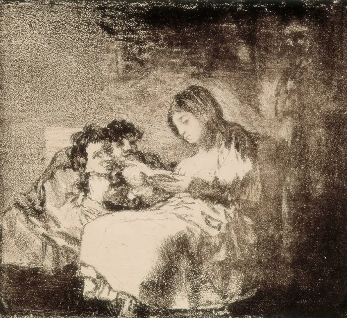 Framed Print : GOYA Y LUCIENTES, Francisco de (1746-1828). The Reading. 1819-1822. Pencil, brush and scratcher lithography. Litography. SPAIN. Madrid. National Library