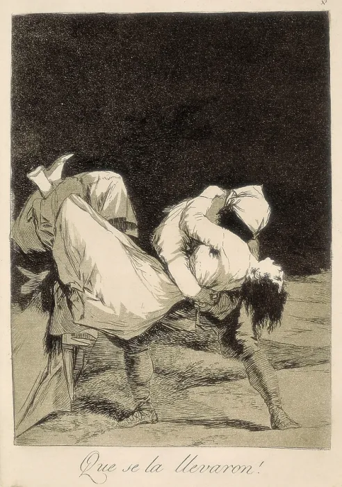 Framed Print : GOYA Y LUCIENTES, Francisco de (1746-1828). They carried her off!. 1799. Capricho plate 8, etching and aquatint. Romanticism. Etching; Engraving. SPAIN. Madrid. National Library