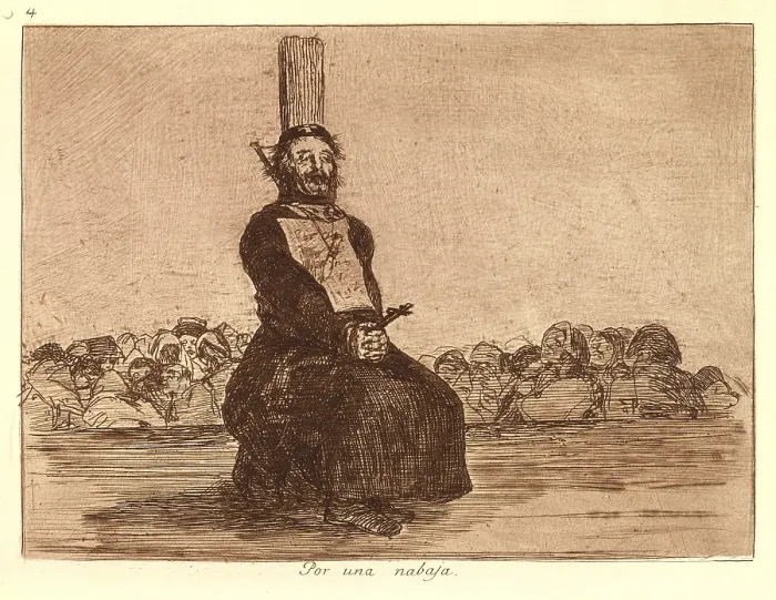 Framed Print : GOYA Y LUCIENTES, Francisco de (1746-1828). On account of a knife. 1810-1820. Plate 34 of 'The Disasters of War'. Etching. SPAIN. Madrid. National Library