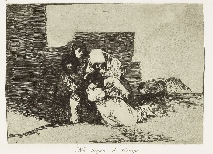 Framed Print : GOYA Y LUCIENTES, Francisco de (1746-1828). They do not arrive in time. 1810-1820. Plate 52 of 'The Disasters of War'. Etching. SPAIN. Madrid. National Library