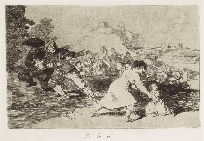 Framed Print : GOYA Y LUCIENTES, Francisco de (1746-1828). I saw it. 1810-1812. Plate 44 of 'The Disasters of War'. Etching. SPAIN. Madrid. National Library Framed Print : GOYA Y LUCIENTES, Francisco de (1746-1828). I saw it. 1810-1812. Plate 44 of 'The Disasters of War'. Etching. SPAIN. Madrid. National Library