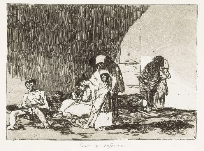 Framed Print : GOYA Y LUCIENTES, Francisco de (1746-1828). The healthy and the sick. 1810-1820. Plate 57 of 'The Disasters of War'. Etching. SPAIN. Madrid. National Library