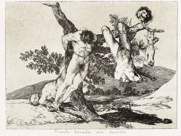 Framed Print : GOYA Y LUCIENTES, Francisco de (1746-1828). A heroic feat! With dead men! 1810 - 1820. 1810-1820. Plate 39 of 'The Disasters of War'. Etching. SPAIN. Madrid Framed Print : GOYA Y LUCIENTES, Francisco de (1746-1828). A heroic feat! With dead men! 1810 - 1820. 1810-1820. Plate 39 of 'The Disasters of War'. Etching. SPAIN. Madrid