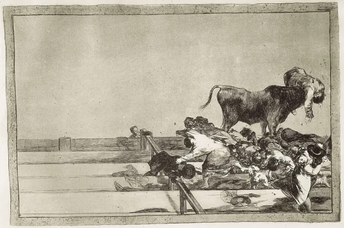 Framed Print : GOYA Y LUCIENTES, Francisco de (1746-1828). Dreadful events in the front rows of the ring at Madrid and the death of the mayor of Torrejon in 1801. 1816