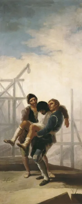 Framed Print : GOYA Y LUCIENTES, Francisco de (1746-1828). The Injured Mason. 1786. The taprestry is at El Pardo. Oil on canvas. SPAIN. Madrid. Prado Museum