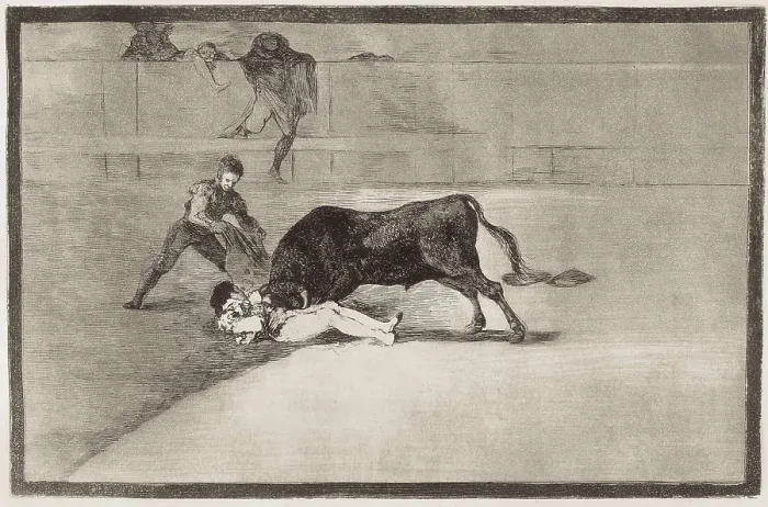 Framed Print : GOYA Y LUCIENTES, Francisco de (1746-1828). The Unlucky Death of Pepe Hillo (Jose Delgado) in the Ring at Madrid on the 11th May 1801. 1816