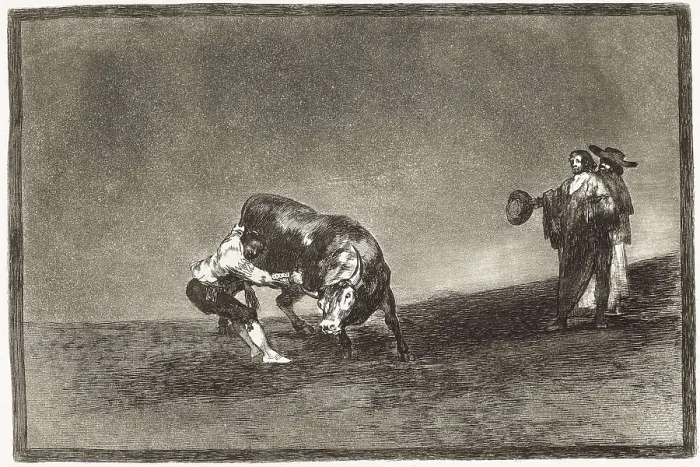Framed Print : GOYA Y LUCIENTES, Francisco de (1746-1828). The same man (Martincho, probably Antonio Ebassum) throws a bull in the ring at Madrid. 1816 Framed Print : GOYA Y LUCIENTES, Francisco de (1746-1828). The same man (Martincho, probably Antonio Ebassum) throws a bull in the ring at Madrid. 1816