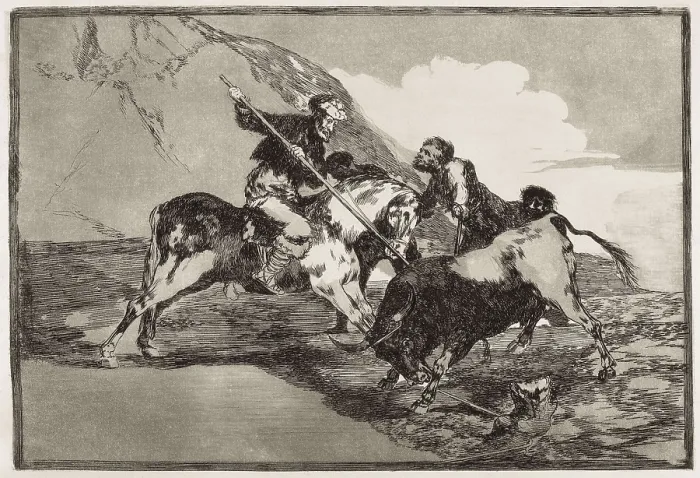 Framed Print : GOYA Y LUCIENTES, Francisco de (1746-1828). Charles V, Holy Roman Emperor and King of Spain as Charles I, spearing a bull in the ring at Valladolid. 1816