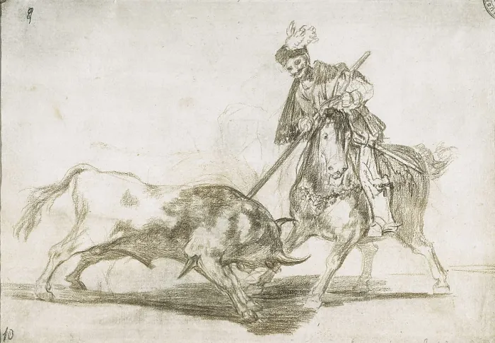 Framed Print : GOYA Y LUCIENTES, Francisco de (1746-1828). El Cid spearing another bull. 1815-1816. Preparatory drawing for plate 11 of 'The Art of Bullfighting'. Drawing. SPAIN