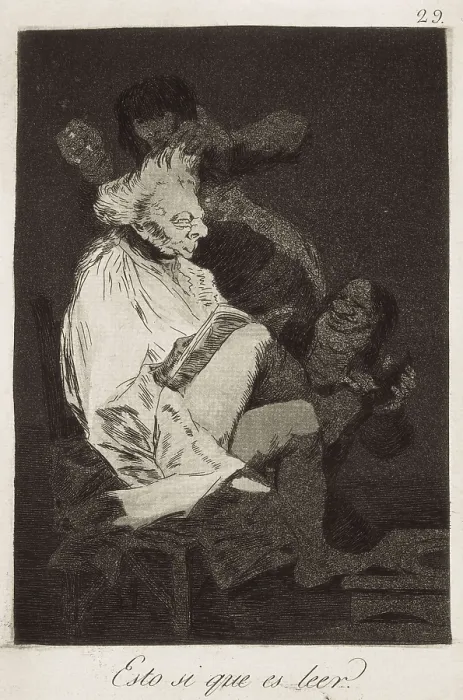 Framed Print : GOYA Y LUCIENTES, Francisco de (1746-1828). Caprices. This Is Certainly Reading. 1797-1799. Plate 29 of 'Los Caprichos', etching, burnished aquatint and drypoint