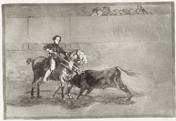 Framed Print : GOYA Y LUCIENTES, Francisco de (1746-1828). Manly courage of the celebrated Nicolasa Escamilla (La Pajuelera) in the ring at Saragossa. 1816