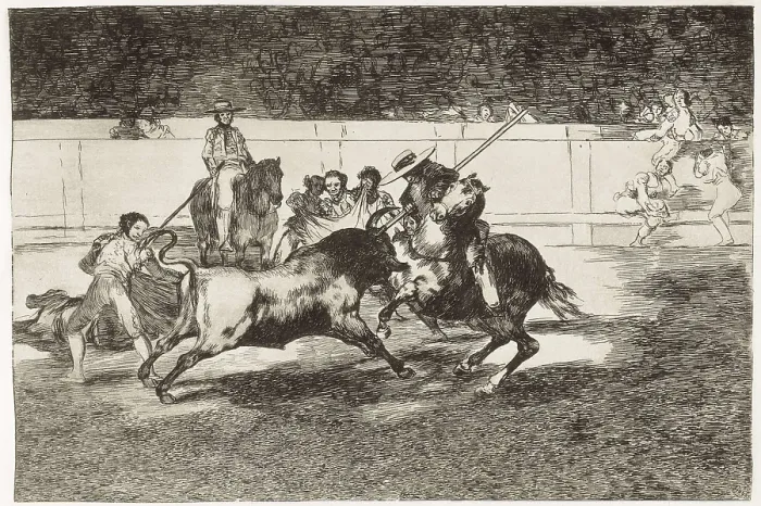 Framed Print : GOYA Y LUCIENTES, Francisco de (1746-1828). The forceful Rendon stabs a bull with the pike, from which pass he died in the ring at Madrid. 1816 Framed Print : GOYA Y LUCIENTES, Francisco de (1746-1828). The forceful Rendon stabs a bull with the pike, from which pass he died in the ring at Madrid. 1816
