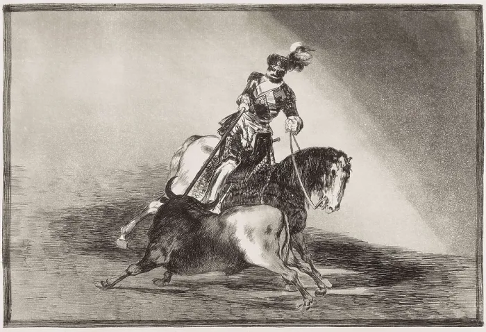 Framed Print : GOYA Y LUCIENTES, Francisco de (1746-1828). The way in which the ancient Spaniards hunted bulls on horse-back in the open country. 1816 Framed Print : GOYA Y LUCIENTES, Francisco de (1746-1828). The way in which the ancient Spaniards hunted bulls on horse-back in the open country. 1816