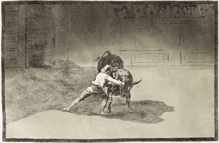 Framed Print : GOYA Y LUCIENTES, Francisco de (1746-1828). The famous Martincho (probably Antonio Ebassum) places the banderillas, playing the bull with the movement of his body. 1816