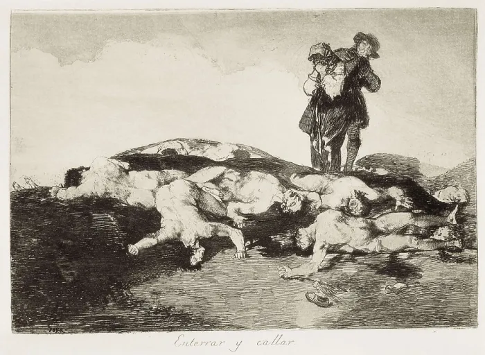 Framed Print : GOYA Y LUCIENTES, Francisco de (1746-1828). Bury them and keep quiet. 1810-1812. Plate 18 of 'The Disasters of War'. Etching. SPAIN. Madrid. National Library