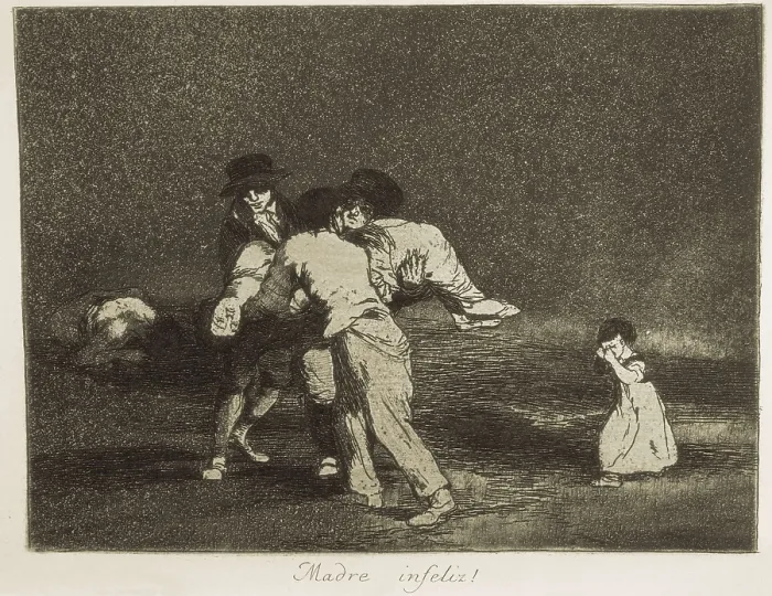 Framed Print : GOYA Y LUCIENTES, Francisco de (1746-1828). Unhappy mother!. Plate 50 of 'The Disasters of War'. Etching. SPAIN. Madrid. National Library Framed Print : GOYA Y LUCIENTES, Francisco de (1746-1828). Unhappy mother!. Plate 50 of 'The Disasters of War'. Etching. SPAIN. Madrid. National Library