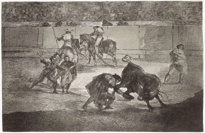 Framed Print : GOYA Y LUCIENTES, Francisco de (1746-1828). Un diestro entrando a matar con un sombrero en la mano en lugar de muleta (Bullfighter going in for the kill using a hat instead of a muleta). 1815-1816