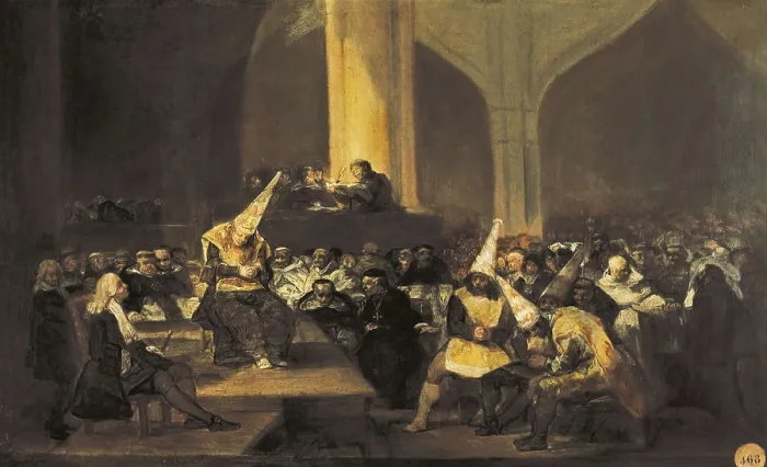 Framed Print : GOYA Y LUCIENTES, Francisco de (1746-1828). Scene of the Inquisition. 1815-1819. Oil on wood. SPAIN. Madrid. St. Fernando Royal Academy Museum