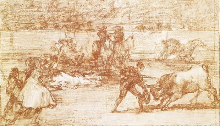 Framed Print : GOYA Y LUCIENTES, Francisco de (1746-1828). Torero preparndose para matar utilizando un sombrero en vez de una muleta (Bullfighter preparing himself to kill using a hat instead of a muleta)