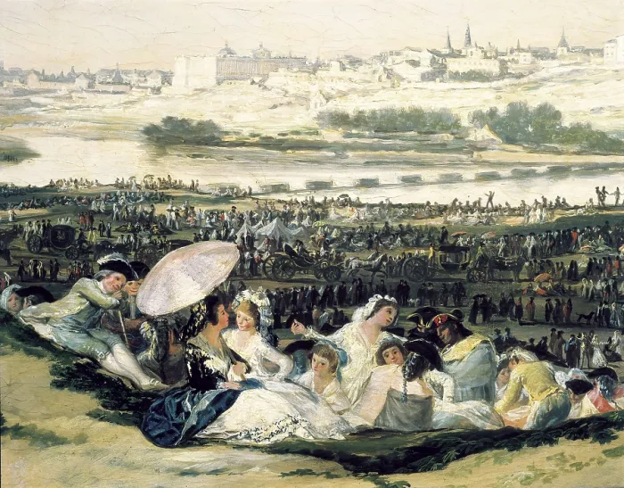 Framed Print : GOYA Y LUCIENTES, Francisco de (1746-1828). The Meadow of San Isidro. 1791. Central lower detail. View of the meadow on the 15th May, during the festivities of the Saint
